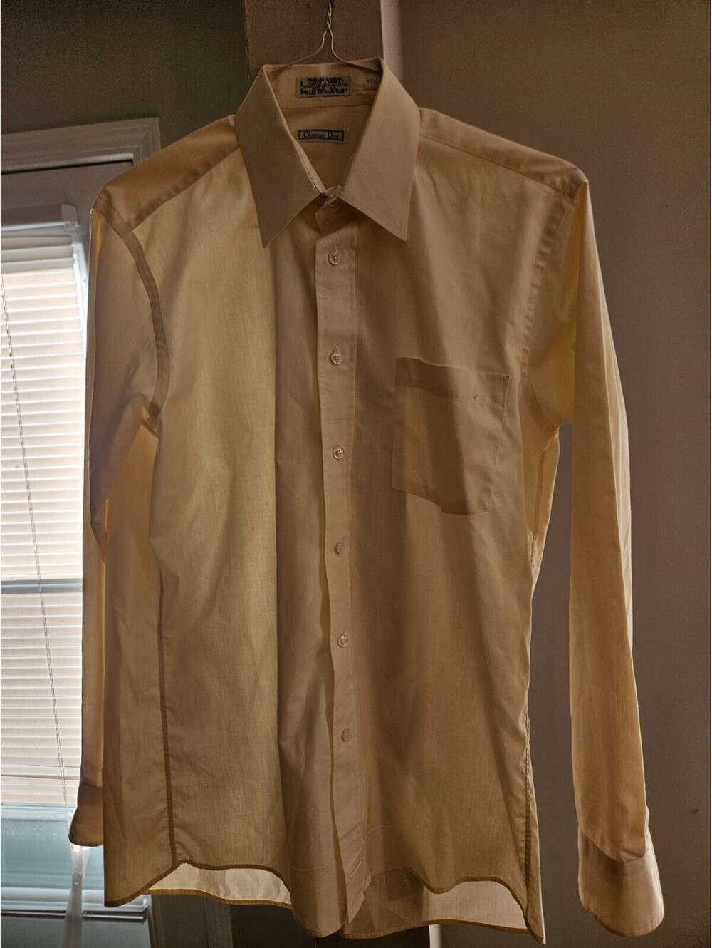 Christian Dior Yellow Shirt Cotton Button Down Cufflinks Men’s Size 15.5 - 34